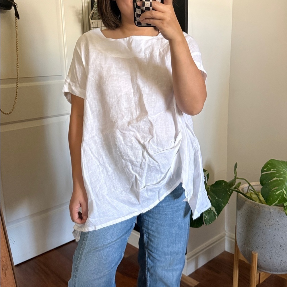Banana Blue Australia 100% Linen Oversized Lagenlook Asymmetrical Top. Size 2